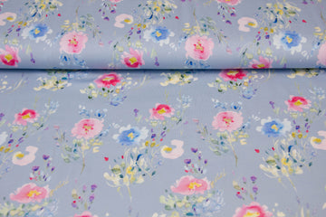 Jersey Aquarell mit Blumen, blau, 0,5 m